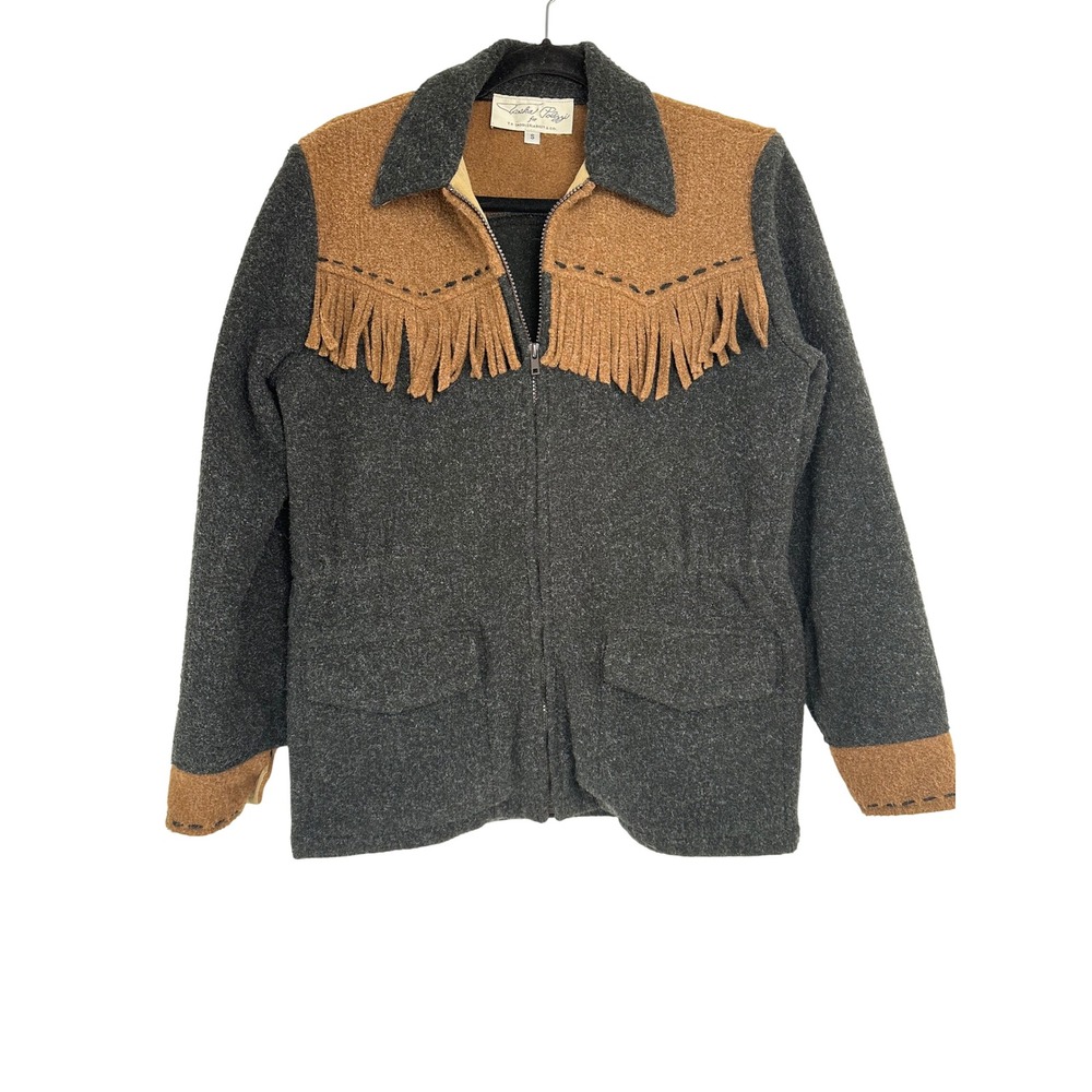 Tasha Polizzi T.P. Saddleblanket Western Fringe Jacket Grey Brown Small USA Made